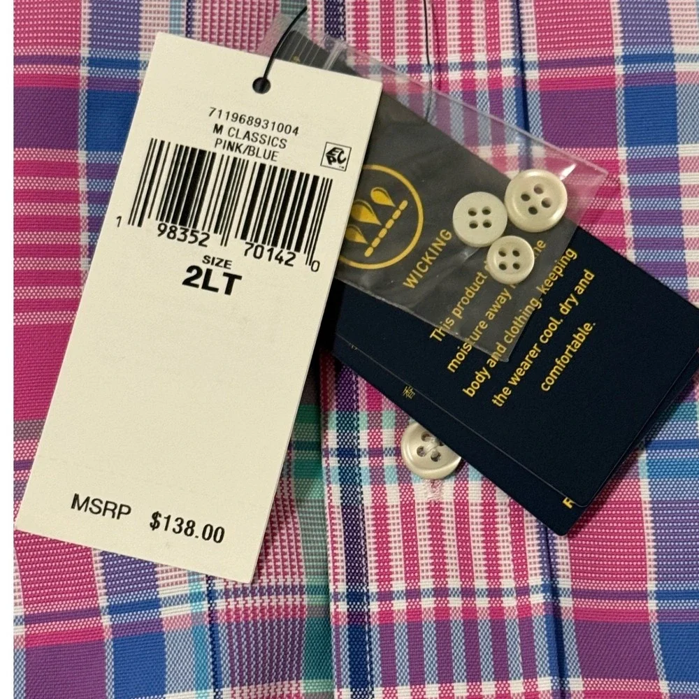 Polo Ralph Lauren Men's Plaid Performance Button Down Shirt 2XLT Pink Blue Green